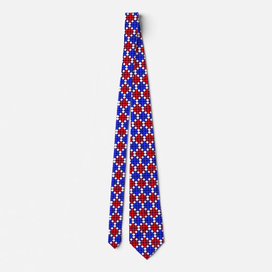 Modern Blue Red Dotted Pattern op Navy Blue Stropdas (Achterkant)