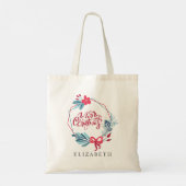 Modern Blue Red Geometric Lijst Merry Kerstmis Tote Bag (Achterkant)