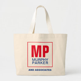 Modern Blue Red White Business Monogram Logo Grote Tote Bag