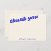 Modern Blue Retro Baby Shower Personalized Name Bedankkaart (Voorkant / Achterkant)