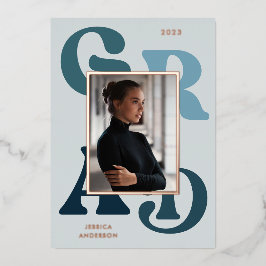 Modern Blue Retro Typografie Foto 2022 Afstuderen Folie Uitnodiging