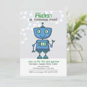 Modern Blue Robot Boys Birthday Party Kaart (Staand voorkant)