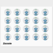 Modern Blue Robot Boys Birthday Party Ronde Sticker (Vel)