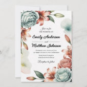Modern Blue Roos Designer Wedding Invitation Kaart (Voorkant)