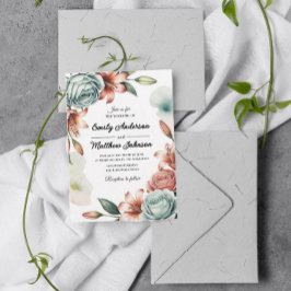 Modern Blue Roos Designer Wedding Invitation Kaart