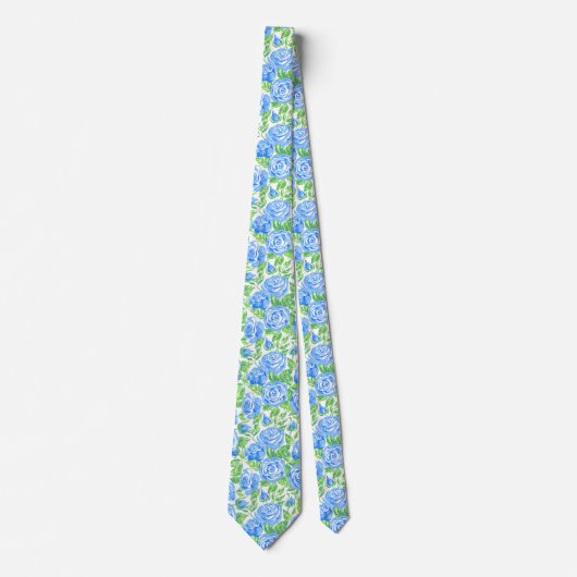 Modern Blue Roos Floral Pattern Wedding Stropdas (Voorkant)