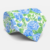 Modern Blue Roos Floral Pattern Wedding Stropdas (Opgerold)