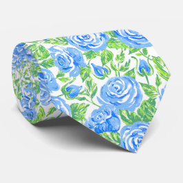 Modern Blue Roos Floral Pattern Wedding Stropdas