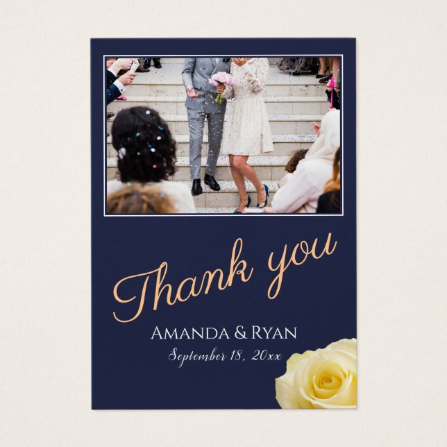 Modern Blue Roos Floral Photo Wedding for Label Visitekaartje (Voorkant)