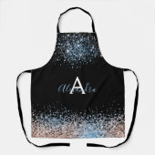 Modern Blue Roos Gold Glitter Name Monogram Black Schort (Voorkant)