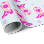 Modern Blue Roze Cowgirl Westerne Boots Stars Cadeaupapier (Rol Hoek)