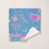 Modern Blue Roze en Paarse Floral Tulip Bad Handdoek (Wasdoekje)