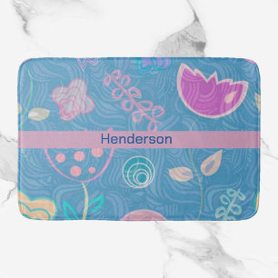 Modern Blue Roze en Paarse Floral Tulip Badmat