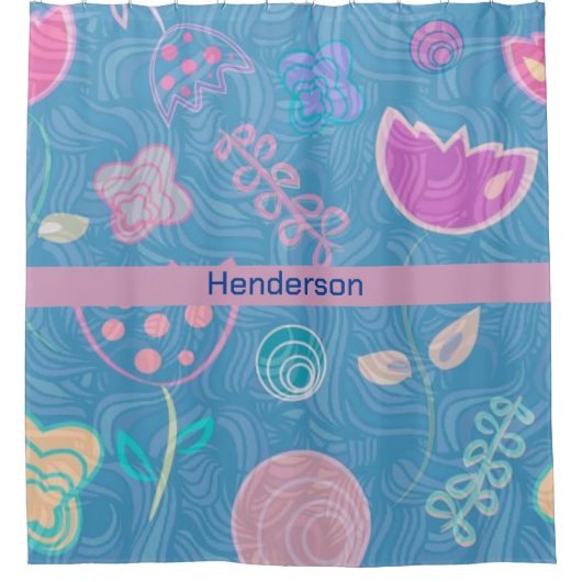 Modern Blue Roze en Paarse Floral Tulip Douchegordijn (Voorkant)