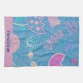 Modern Blue Roze en Paarse Floral Tulip Theedoek (Horizontaal)