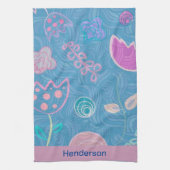 Modern Blue Roze en Paarse Floral Tulip Theedoek (Verticaal)