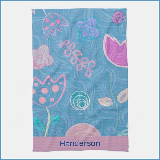 Modern Blue Roze en Paarse Floral Tulip Theedoek