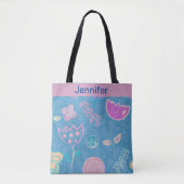 Modern Blue Roze en Paarse Floral Tulip Tote Bag (Voorkant)