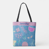 Modern Blue Roze en Paarse Floral Tulip Tote Bag (Achterkant)