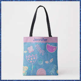 Modern Blue Roze en Paarse Floral Tulip Tote Bag