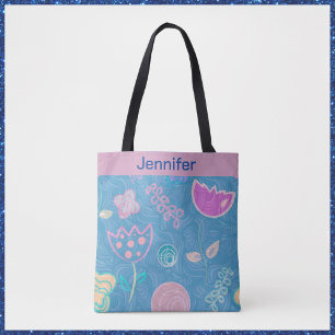 Modern Blue Roze en Paarse Floral Tulip Tote Bag