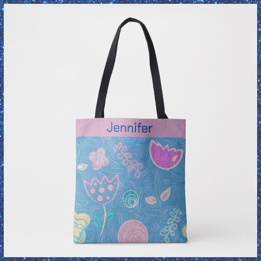 Modern Blue Roze en Paarse Floral Tulip Tote Bag
