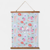 Modern Blue Roze Garden Floral Hangend Wandkleed (Voorkant)