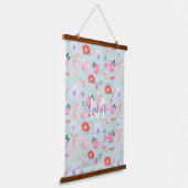 Modern Blue Roze Garden Floral Hangend Wandkleed (Gebogen)