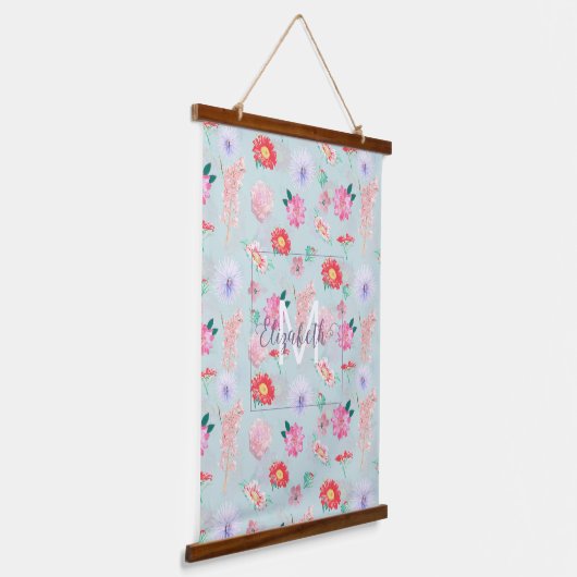 Modern Blue Roze Garden Floral Hangend Wandkleed (Gebogen)