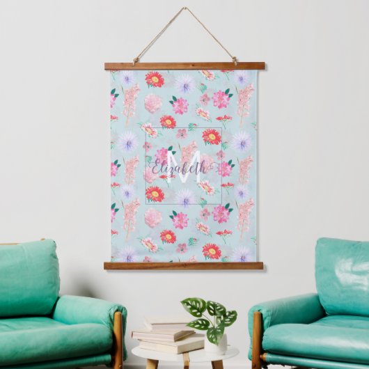 Modern Blue Roze Garden Floral Hangend Wandkleed (Woonkamer)