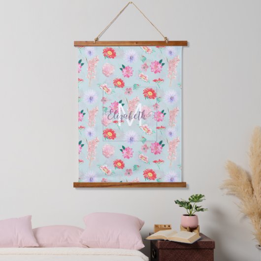 Modern Blue Roze Garden Floral Hangend Wandkleed (Slaapkamer)