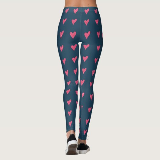 Modern Blue Roze Heart Valentijn Day Leggings (Achterkant)