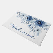 Modern Blue Rozen Bloemengroen Welkom Deurmat (Schuin)