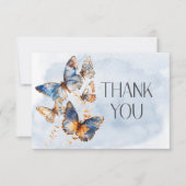 Modern Blue & Rust Waterverf Vlinders Bruiloft Bedankkaart (Voorkant)