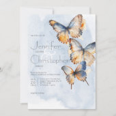Modern Blue & Rust Waterverf Vlinders Bruiloft Kaart (Voorkant)