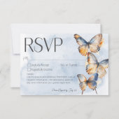 Modern Blue Rust Waterverf Vlinders Geen Diner RSVP Kaartje (Voorkant)