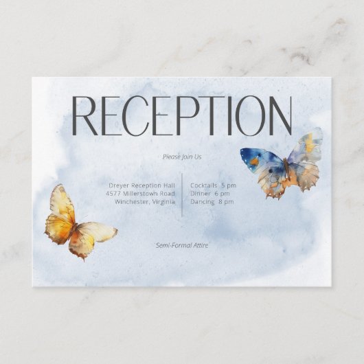 Modern Blue Rust Waterverf Vlinders Receptie Informatiekaartje (Voorkant)