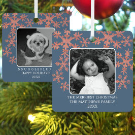 Modern Blue Rustic Snowflake 2 Foto Schattigee Vak Metalen Ornament