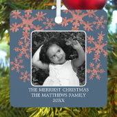 Modern Blue Rustic Snowflake 2 Foto Schattigee Vak Metalen Ornament