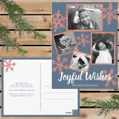 Modern Blue Rustic Snowflake 4 Fotokerstmis Briefkaart