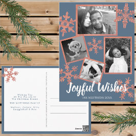 Modern Blue Rustic Snowflake 4 Fotokerstmis Briefkaart