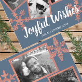 Modern Blue Rustic Snowflake 4 Fotokerstmis Briefkaart