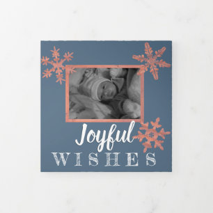 Modern Blue Rustic Snowflake Festive 3 Foto Drieluik Wenskaart