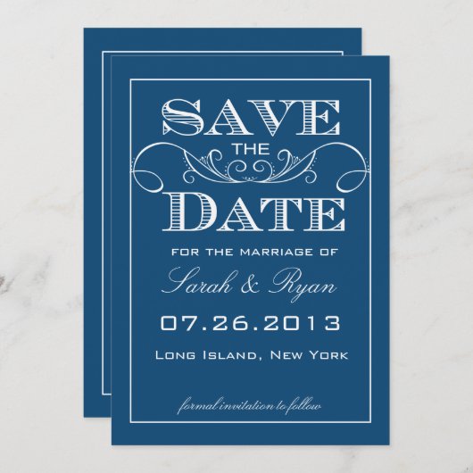 Modern Blue Save the Date Notice (Voorkant / Achterkant)