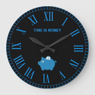 Modern Blue Saving Time With Piggy Bank Wall Clock Grote Klok