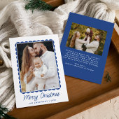 Modern Blue Scalloped Lijst 2 Foto Feestdagenkaart