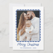 Modern Blue Scalloped Lijst 2 Foto Feestdagenkaart (Voorkant)