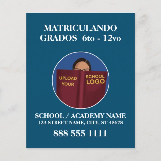 Modern Blue School Logo Engels Spaans Flyer (Achterkant)