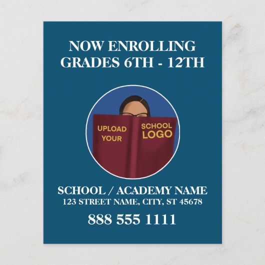 Modern Blue School Logo Engels Spaans Flyer (Voorkant)