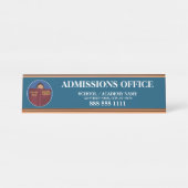 Modern Blue School Logo Kantoor Bureau Naambordje (Voorkant)